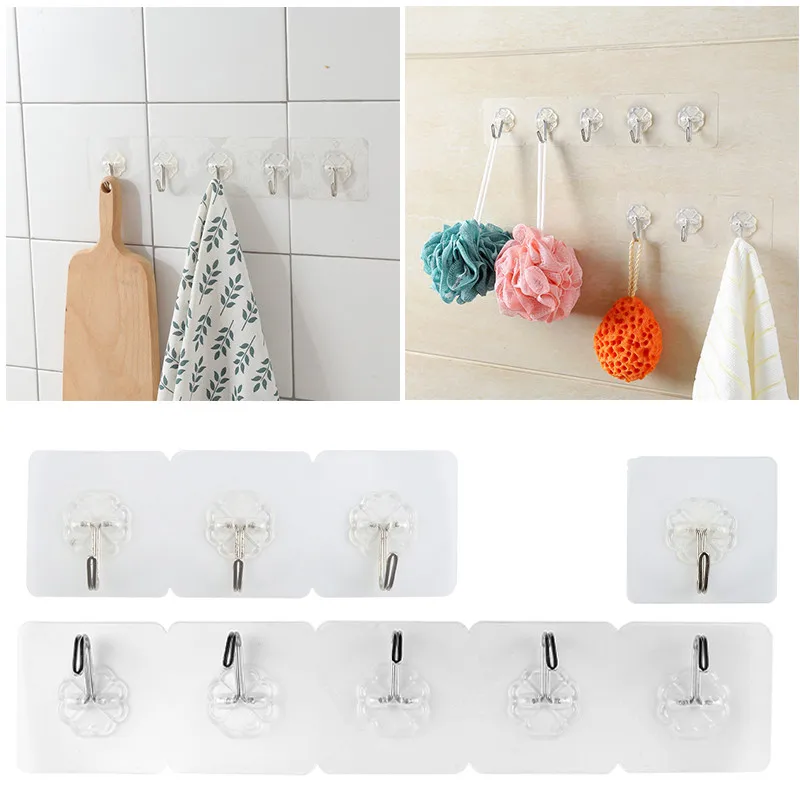 1PC Seamless Adhesive Hook Waterproof Transparent Strong Stick Hook Kitchen Wall Hanger for