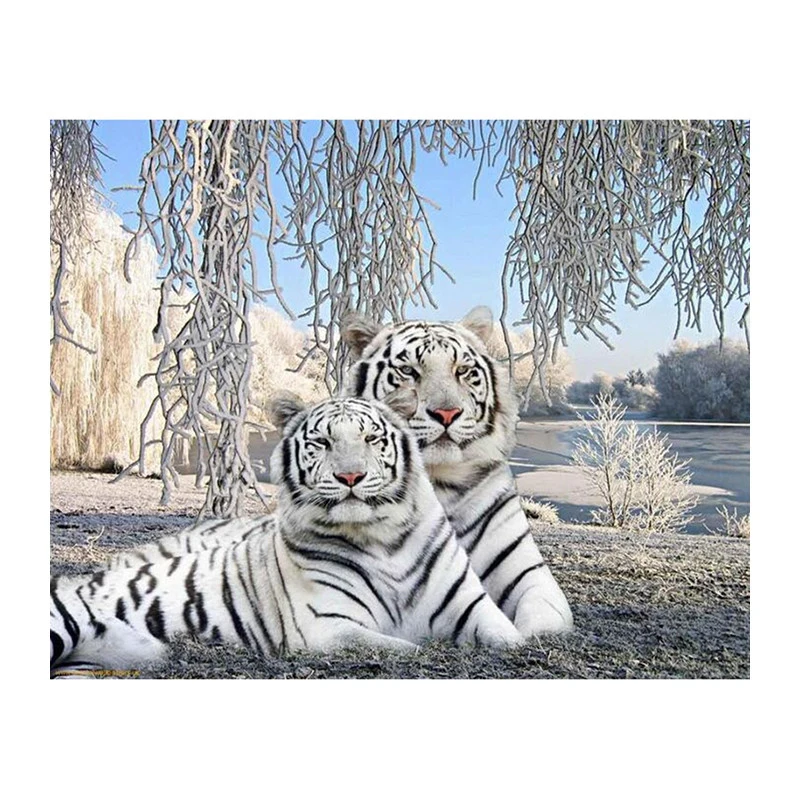 

5D DIY Diamond Painting White tiger couple Pattern Needlework Mosaic Full Drill 3D Diamond embroidery Icon home Decor