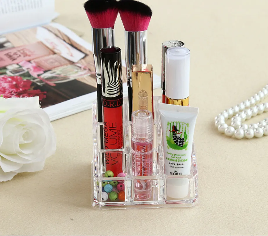 

Clear Acryl Makeup Organizer Small Nine Grid Cosmetic Organizer Lipstick Holder Makeup Brush Organizer Mascara Makeup Box
