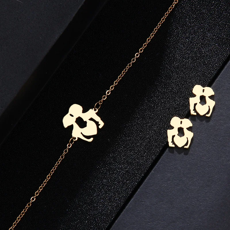 CACANA Stainless Steel Sets For Women Angel Shape Necklace Bracelet Earring Jewelry Lover's Engagement Jewelry S385