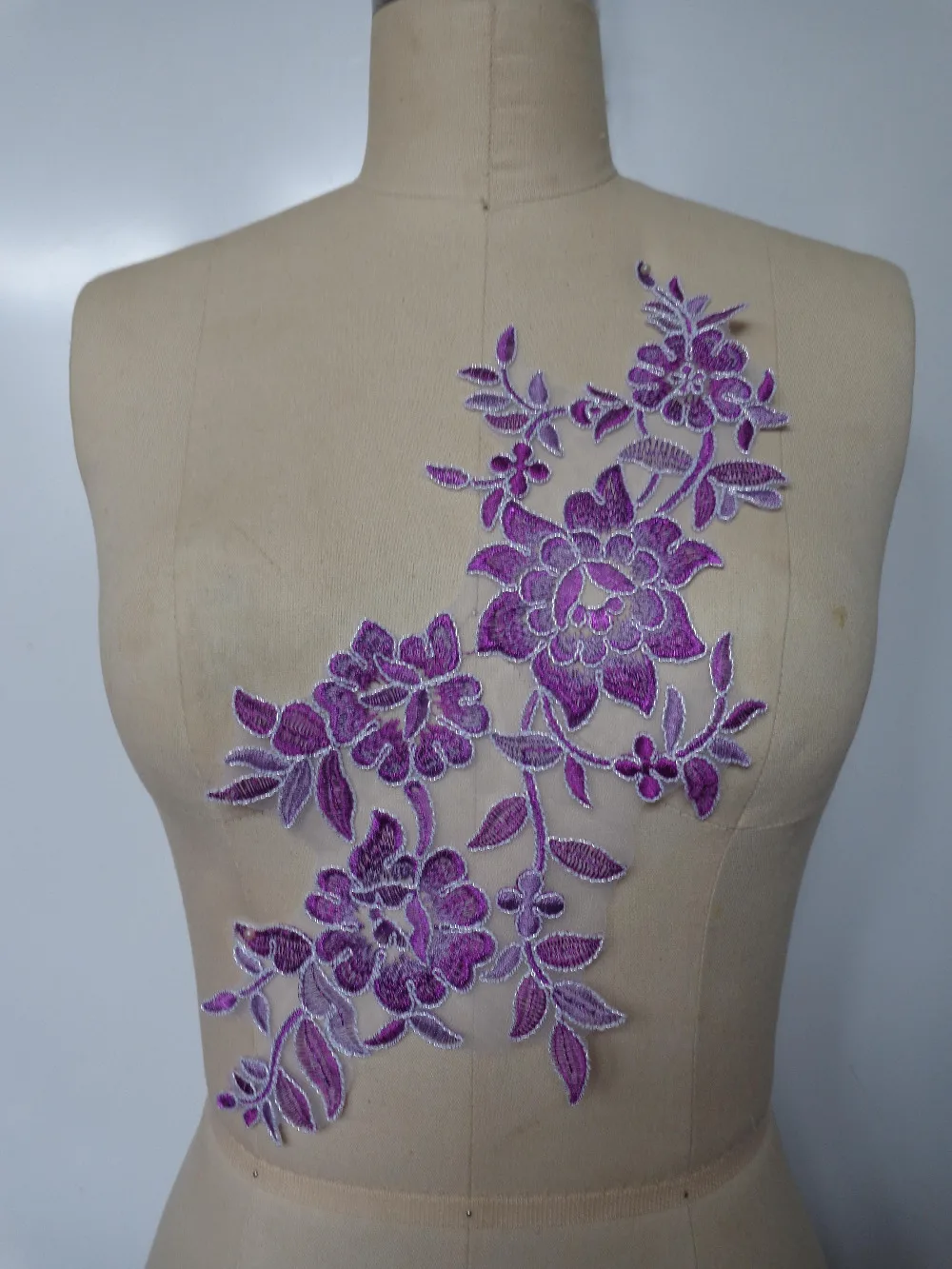 

Sew on lace applique trim light purple Water - soluble embroidery lace 35*16cm for dress skirt DIY accessory