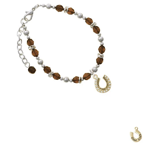 Beaded Clear Goldtone Crystal Horseshoe with Good Luck Brown Beaded Bracelet