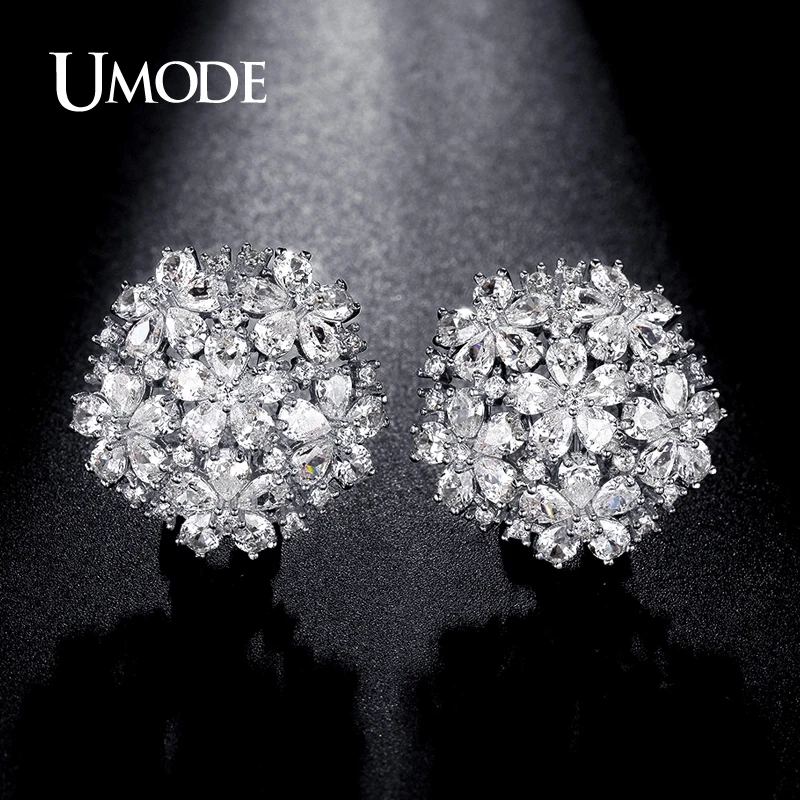 UMODE New Fashion Earring Jewelry For Women White Gold Color Cubic Zirconia Flower Cluster Stud Earrings AUE0188B
