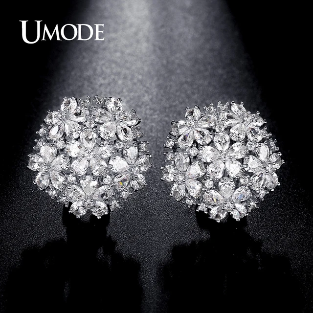 Umode New Fashion Earring Jewelry For Women White Gold Color Cubic Umode New Fashion Earring Jewelry For Women White Gold Color Cubic Zirconia Flower Cer Stud Earrings