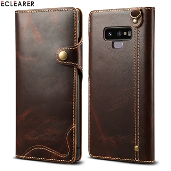 

Durable Genuine Leather Wallet Case For Samsung Galaxy Note 9 Vintage Magnet Button Flip Case Cover For Samsung Note 9 Note9 Bag