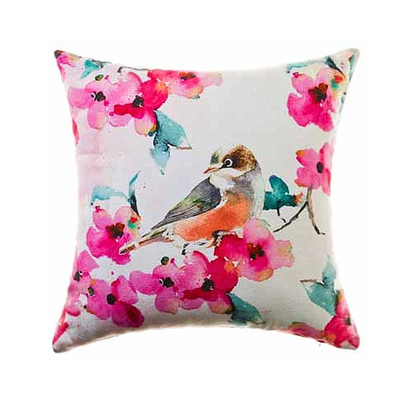 RUBIHOME European Style Watercolour Bird Flower Plant Design Decorative Cushion Cover Throw Pillowcase Home Decor Sofa Seat