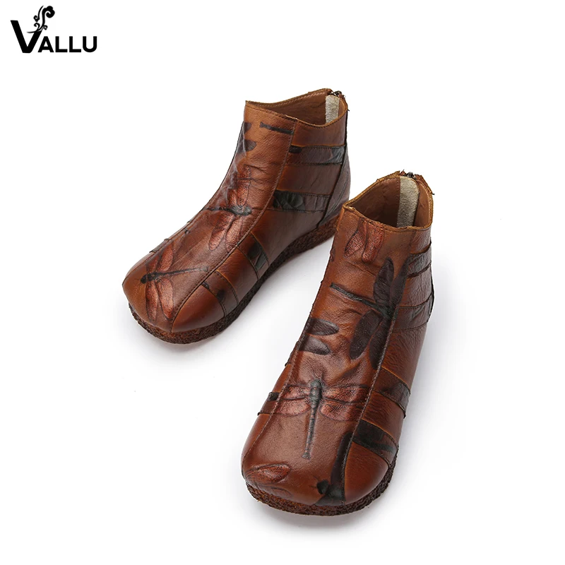 

Dragonfly Flat Boots Lady Natural Leather Animal Booties Shoes Woman New Design Vintage Female Ankle Shoes