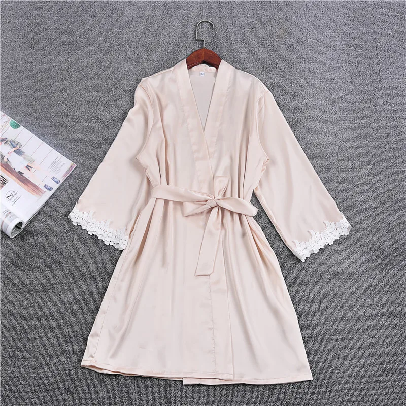 

Champagne Wedding Bride Bridesmaid Robe Summer Lady Sleepwear Satin Kimono Bathrobe Gown Sexy Nightgown Nightwear Size M-XXL