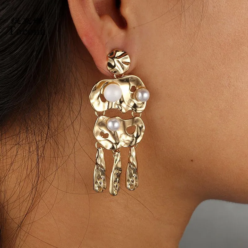 

Tocona Punk Human Face Profile Drop Dangle Earring for Women Gold Alloy Pearl Pendant Brincos Fashion Jewelry 4688