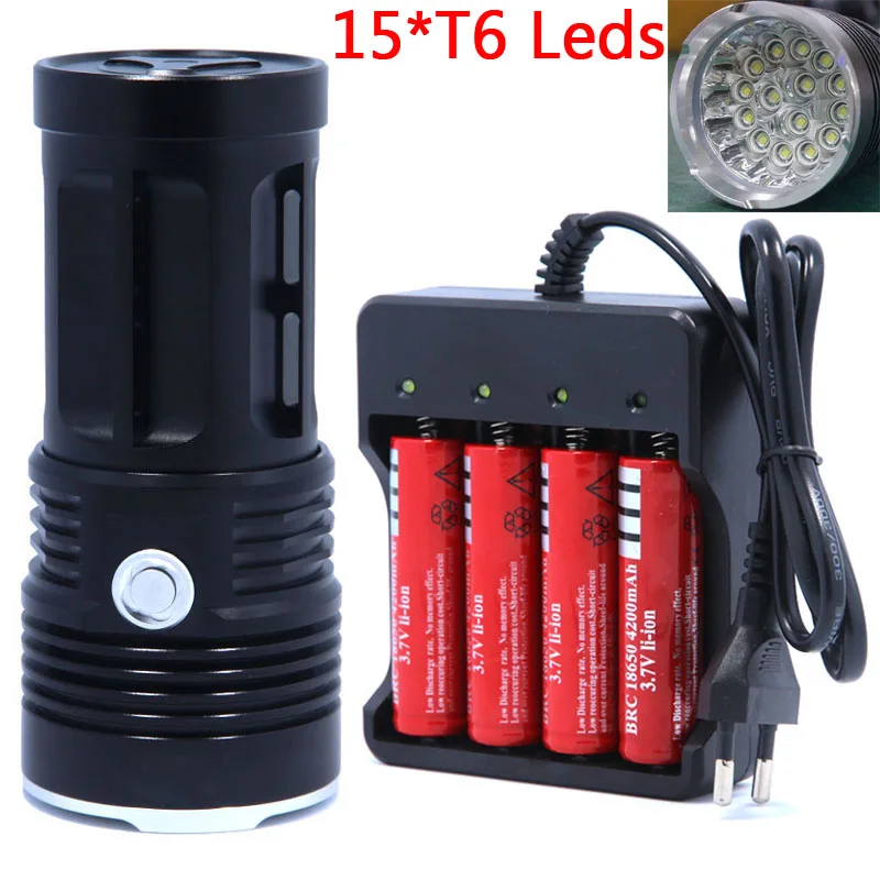 15T6 LED Super High Power Flashlight T6 flashlights waterproof rechargeable Torch Camp Lamp Light Hunting use 4*18650 Battery 15T6 LED Super High Power Flashlight T6 flashlights waterproof rechargeable Torch Camp Lamp Light Hunting use 4*18650 Battery