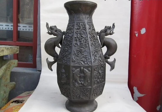

song voge gem S0147 17 China Royal 100% Pure Copper Bronze Two Dragon Eight Treasure Pot Crock Vase