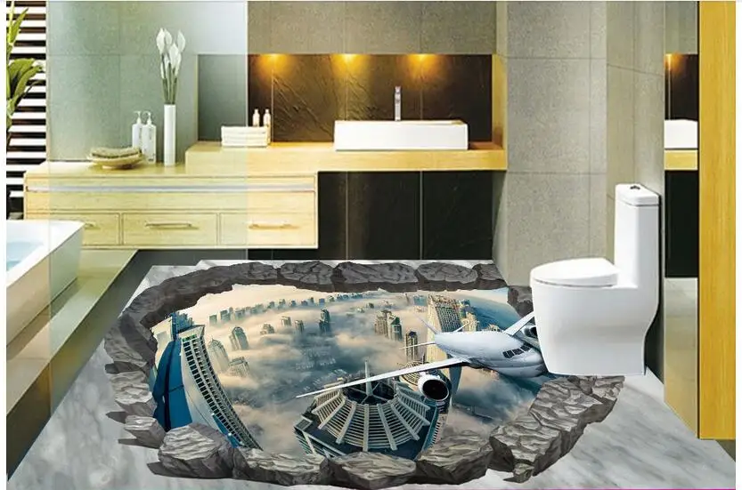 

3d pvc flooring custom photo Waterproof floor wall sticker The plane launch 3d wall murals wallpaper room decoration painting