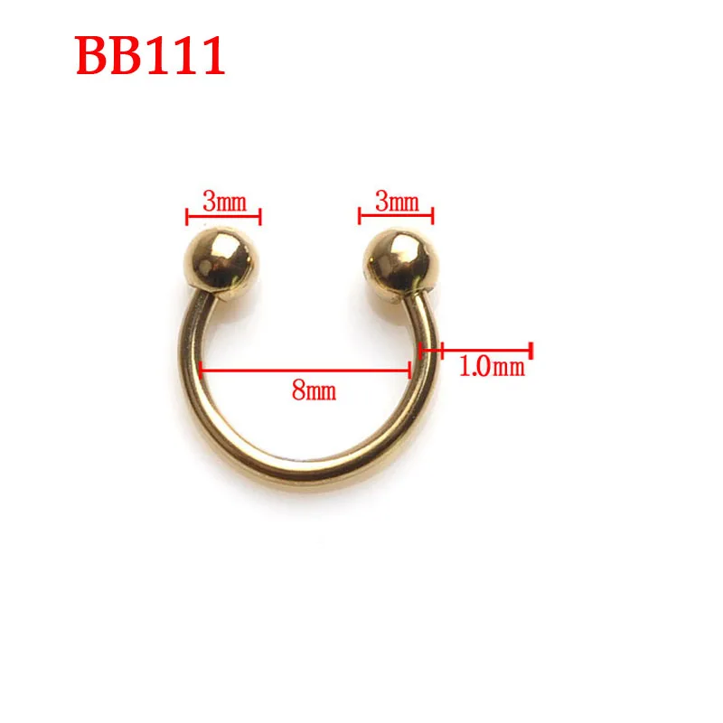 2 шт хирургическая нержавеющая сталь Tragus Helix БАР мяч брови носа губ хряща верхней части уха гвоздики, пирсинг тела ювелирные изделия - Окраска металла: BB111