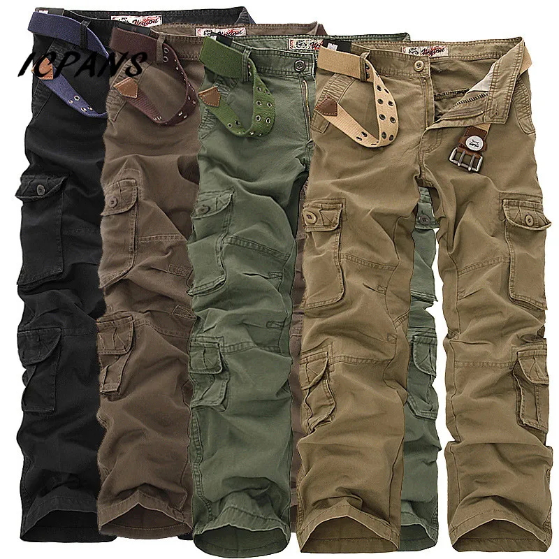 ICPANS 8 Multi Pocket Work pants Military Tactical Cargo Pants Men Black Plus Size 40 42 44 46 Overalls Casual Trousers Men