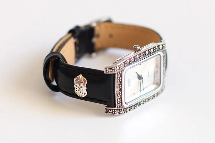 Лидер продаж Топ бренд HF Ограниченная серия классические S925 Серебряные кожаные часы кожаный ремешок Настоящий Серебряный браслет часы горячая Распродажа серебряный браслет