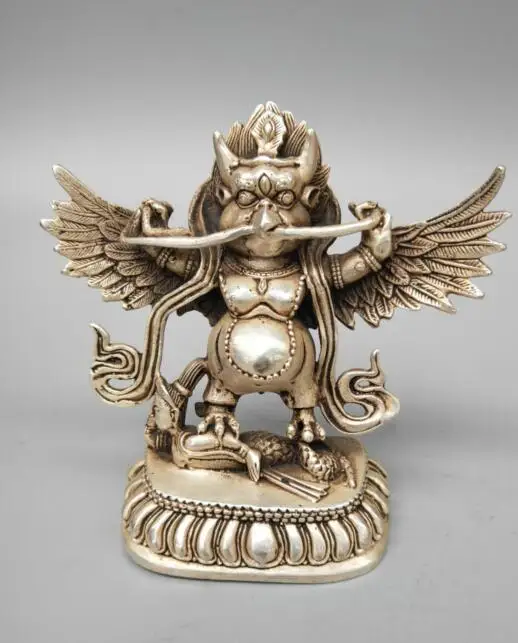 

Chinese archaize collection white copper lucky auspicious divine bird statue