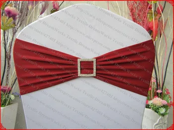 

NO.28 Burgundy Red Single Layer Spandex/Lycra/Expand Band/Covers&Square Diamond Buckle&Pin For Wedding Party Banquet Decorations