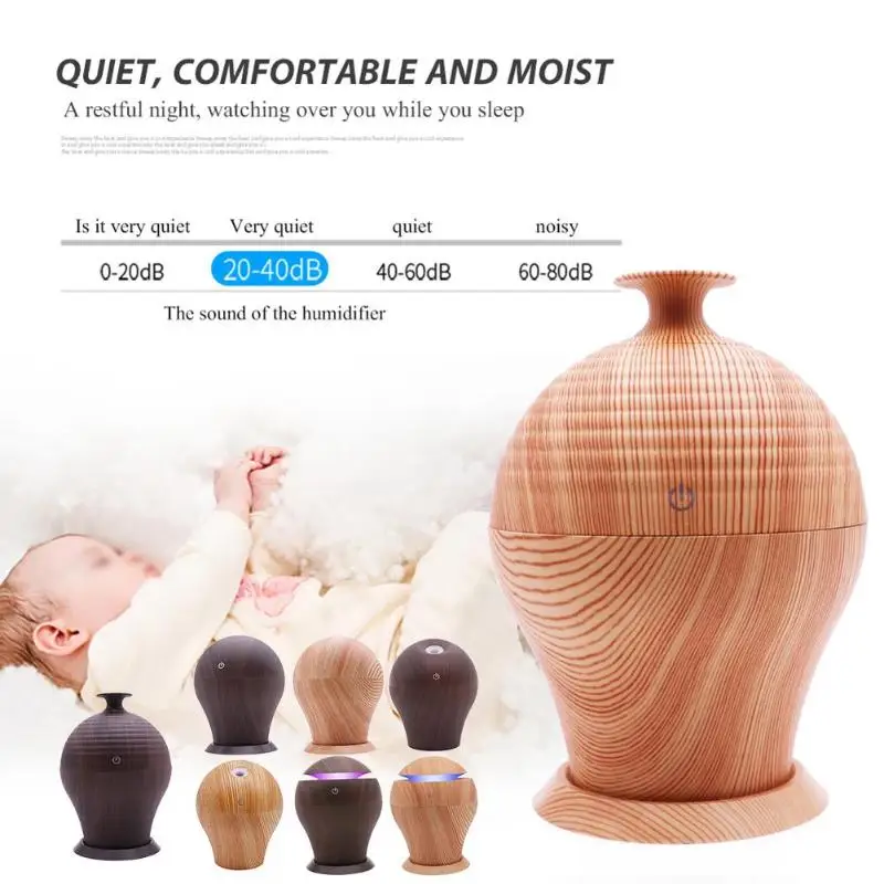 

Home Office USB Ultrasonic LED Mini Wood Grain Aroma Essential Oil Diffuser Air Humidifier for 7 Color Change LED Night light