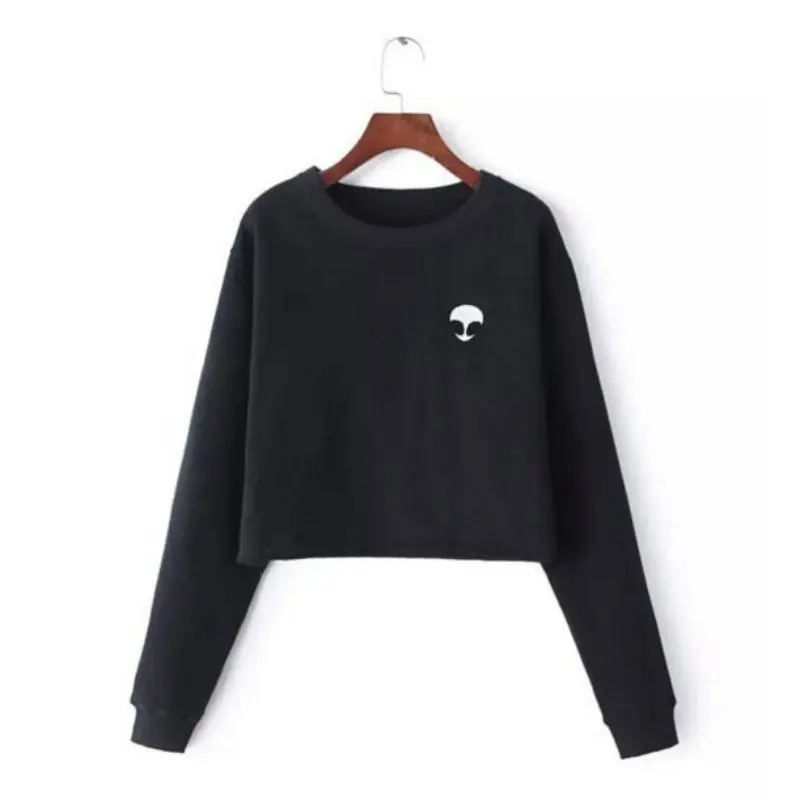 Female T-shirt Spring Autumn Long Sleeve O-Neck Casual Cotton T Shirts Women Harajuk Top Fashion Alien Head Print Short Tees