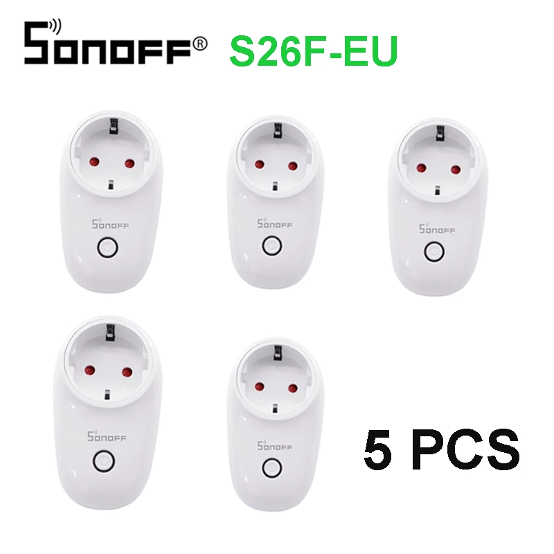 SONOFF S26 Wifi умная розетка EUEU с F вилкой 220 В беспроводной пульт дистанционного управления настенный светильник с таймером 10 А Alexa Google Home - Комплект: S26F-EU 5 pcs