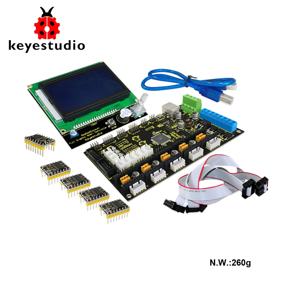 Keyestudio 3 D принтер комплект MKS GEN V1.2++ 5x8825 мотор+ lcd 12864 умный контроллер