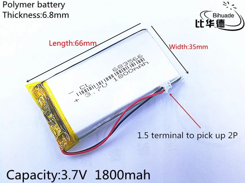 

3.7V 1800mAh 683566 Lithium Polymer LiPo Rechargeable Battery ion cells For Mp3 Mp4 Mp5 DIY PAD DVD E-book bluetooth headset