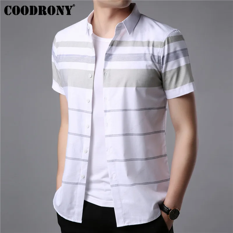 COODRONY Мужская рубашка с коротким рукавом летняя классная повседневная мужская рубашка уличная модная полосатая рубашка Masculina размера плюс S96036