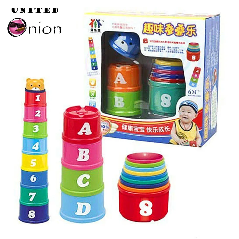 

1 Set 9 Pieces Baby Bear Creative Educational Rainbow Stacking Nesting Cups Building Fun Alphabet Letters Numbers Infant Toys
