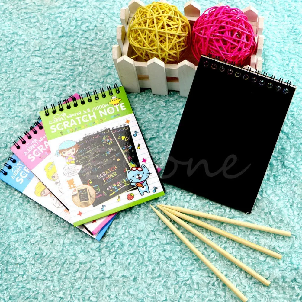 1Pc Notebook Scratch Note Black Cardboard Creative DIY Draw Sketch
