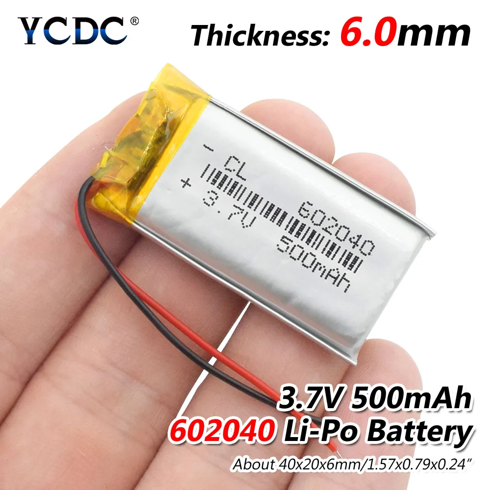 

3.7V 500mAh 602040 Lithium Polymer Li-Po li ion Rechargeable Battery Lipo cells For Bluetooth speaker MP3 MP4 PDA notebook GPS