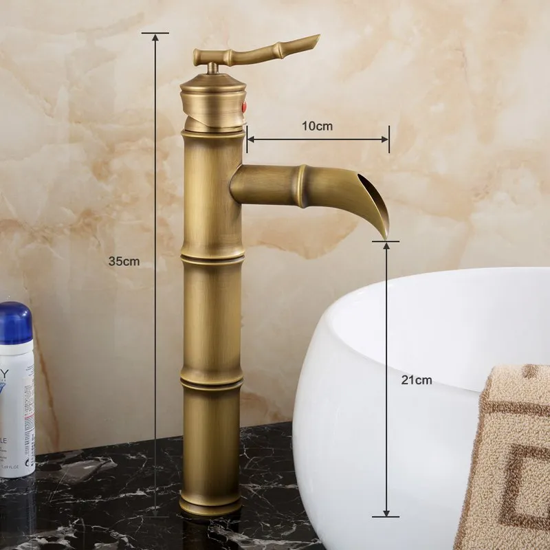Antique Brass Bamboo Style Single Handle Waterfall Bathroom Basin Vanity Sink Faucet Mixer Tap KD733 Antique Brass Bamboo Style Single Handle Waterfall Bathroom Basin Vanity Sink Faucet Mixer Tap KD733