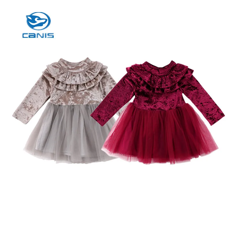 Платье принцессы для маленьких девочек с длинными рукавами, однотонный бархатный флисовый халат вечерние Тюлевое платье-пачка платье одежда наряд От 1 до 6 лет