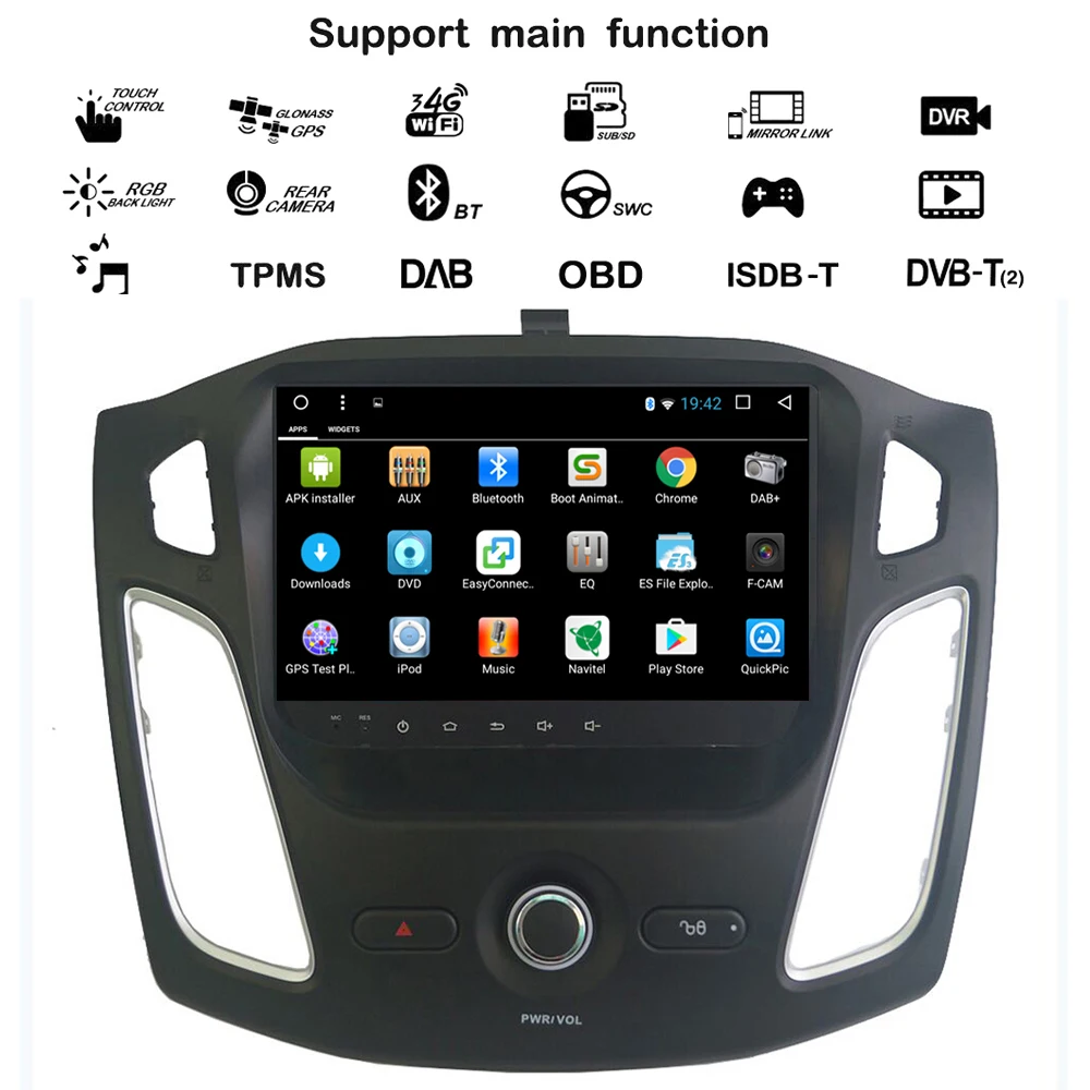 Flash Deal QZ industrial HD 9inch Android 8.1 T3 for Ford Focus 2012-2016 car dvd player with GPS 3G 4G WIFI BT Navigation Radio RDS Map 1