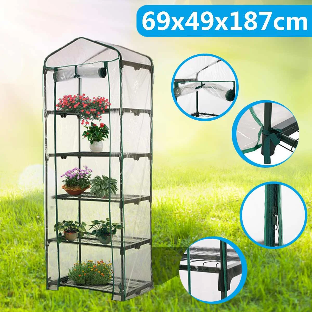 

Apex-Roof Garden Greenhouse Hot Plant House Shelf Grow Shed Clear PVC Cover Can Keep Warm Good Breathability 69x49x187cm