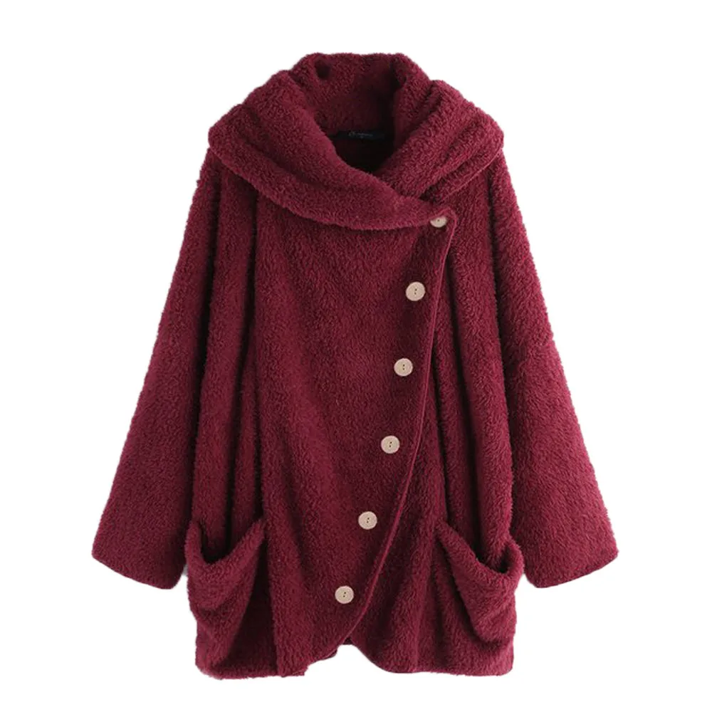 

abrigo mujer invierno 2018 Women Casual Solid Turtleneck Big Pockets Cloak Coats Vintage Oversize cashmere long coat #7