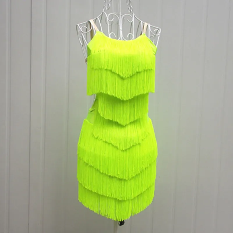 

Custom size pink Latin Dance Dress Women Girls layers fringes Salsa Samba Tango Ballroom Competition Costume Lady Dance outfits