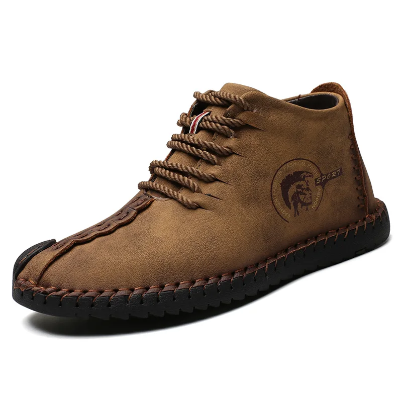 

Fashion Men Leather Boots High Quality Split Leather Ankle Snow Boots Warm Fur Plush Lace-Up Mens Winter Shoes Plus size 38~48