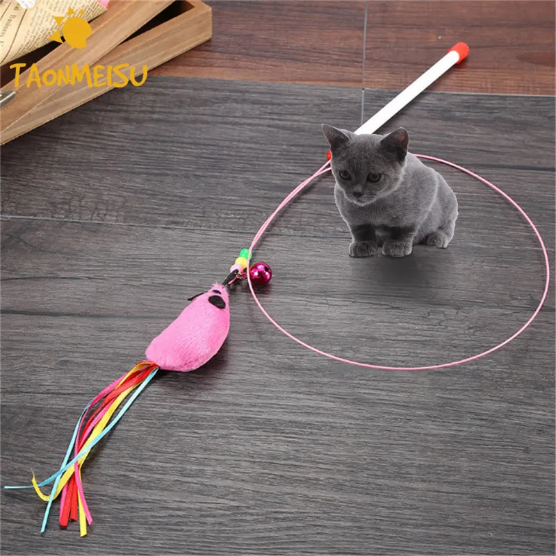 Tease Cat Rod Steel Wire Mouse Style with Bell Cat Interactive Toys Pet