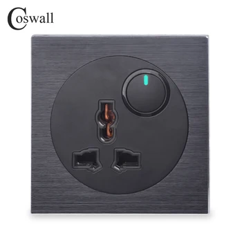 

Coswall Black Aluminum Panel Universal Wall Socket Outlet 1 Gang 2 Way On / Off Pass Through Light Switch Switched LED Indicator