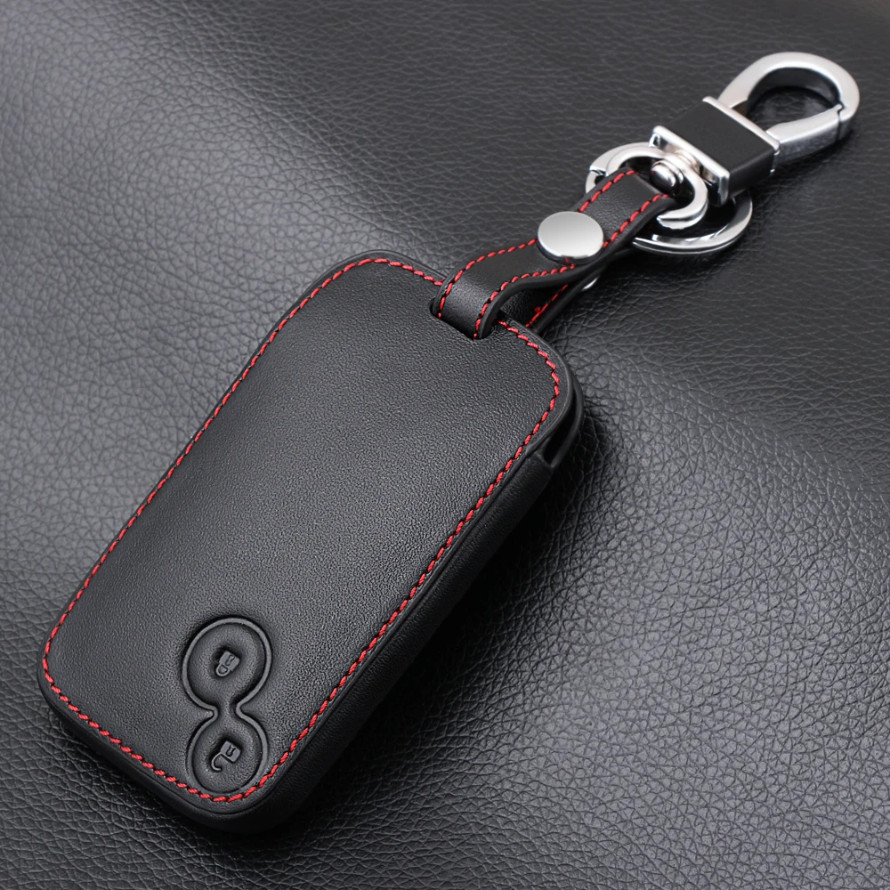 

Genuine Leather Car Key Case Keychain Protector Holder Accessories for Renault Laguna 2 Buttons Smart Remote Fob Shell Cover