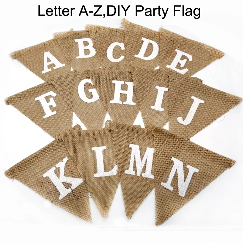 

Personalize Party Flag Letter A-Z DIY Jute Burlap Bunting Banner Flags Candy Bar Wedding Decoration Baby Shower Favor