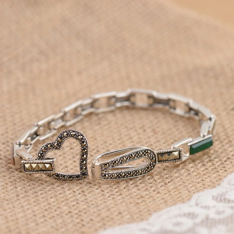 FNJ 925 Серебряный браслет натуральный камень марказит 16 см цепочка S925 тайские серебряные браслеты для женщин ювелирные изделия