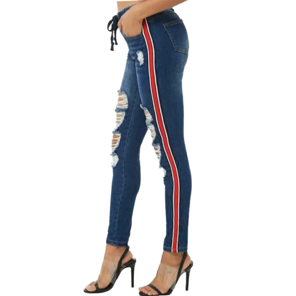 

ripped hole fashion Jeans Women High Waist Skinny Pencil Blue Denim Pants women washed beached stretch elastic Jeans women Apr17
