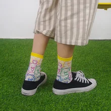 Дизайн женские милые полупрозрачные милые носки с мультяшными буквами 4 пары в партии