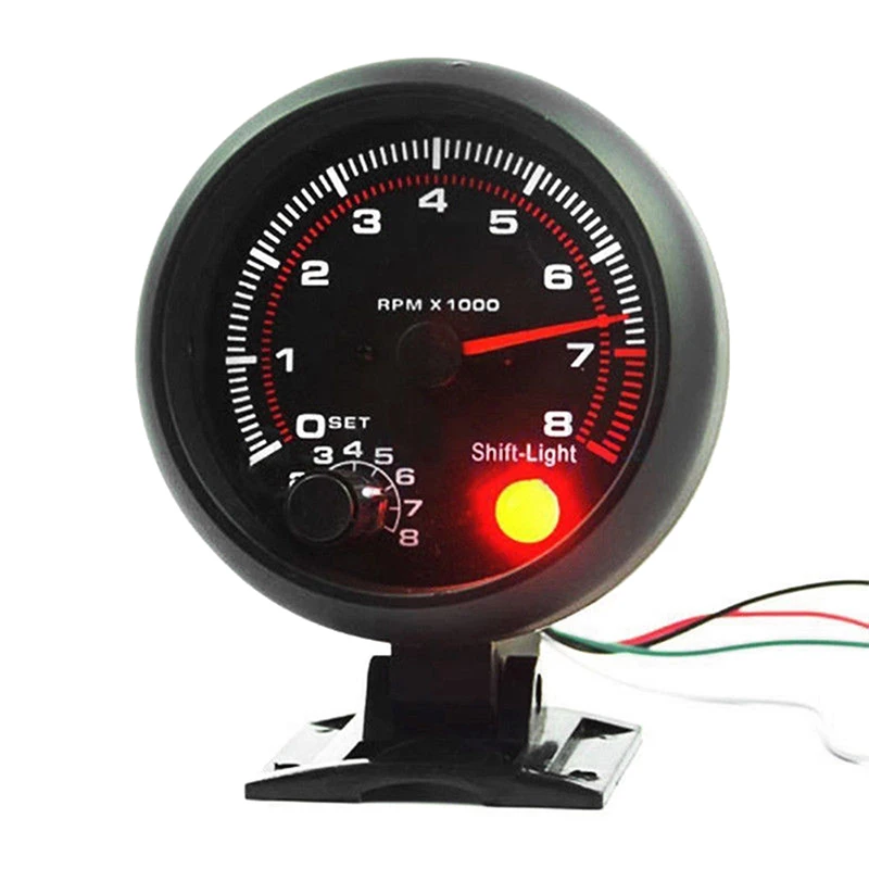 3.75" 0 8000 RPM Car Universal Black Tachometer Gauge White Inter Shift