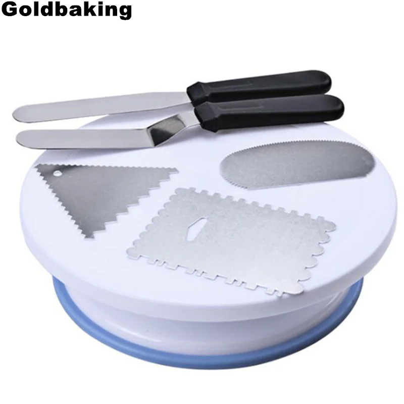 

Goldbaking Cake Stand Set All-in-One Cake Decorating Supplies with Revolving Cake Turntable , 2 Icing Spatula, 3 Icing Smoother