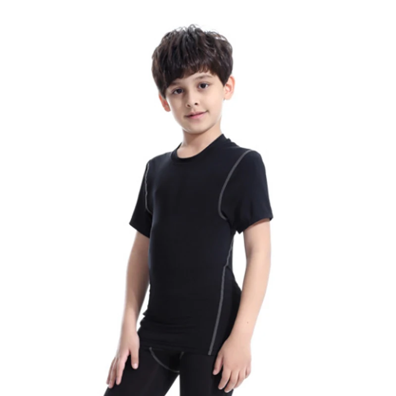 Новинка; детская спортивная одежда; эластичные дышащие быстросохнущие спортивные топы с короткими рукавами для мальчиков и девочек; BF88