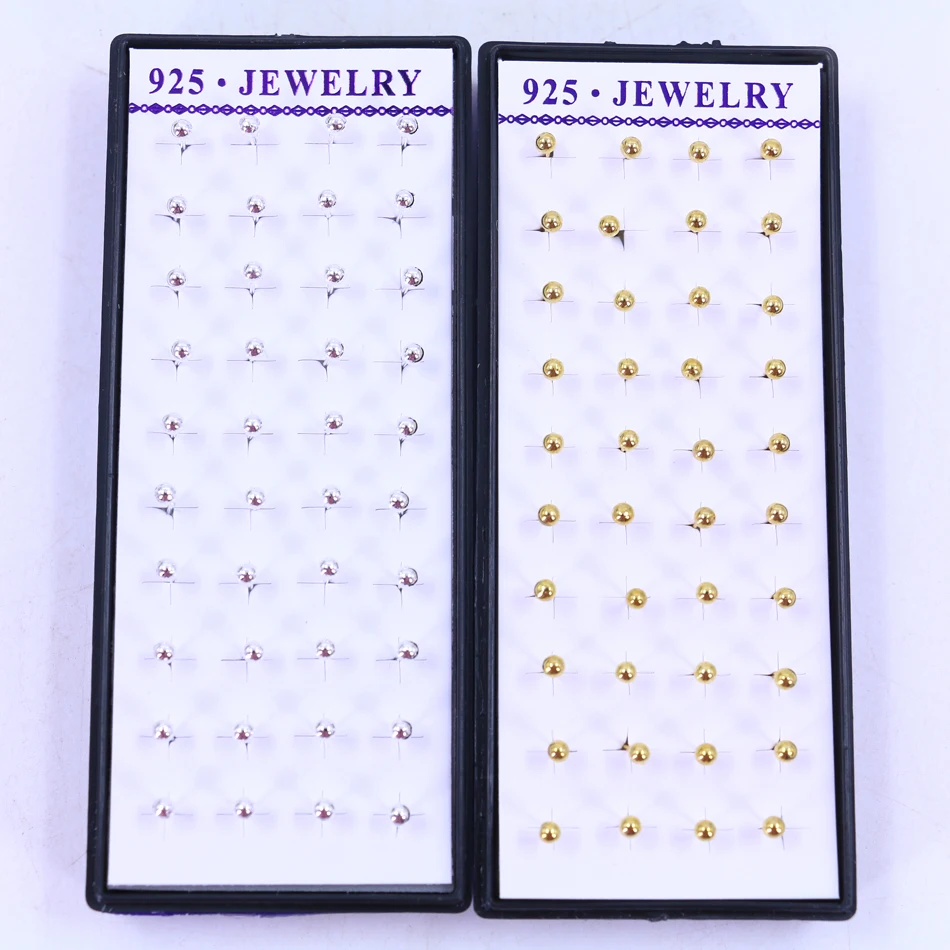 

Factory Fashion Jewelry 3mm Mini Earrings Glaze Copper Ball Ear Studs Plated With Silver And Imitation Gold 20pairs/lot