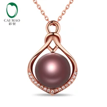 18k розовое золото драгоценный 11-12 мм круглый пресноводный жемчуг 0.1ct алмазный кулон производитель