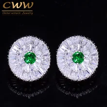 CWWZircons Роскошные Брендовые женские ювелирные изделия сверкающие кубические циркония проложили круглые серьги-гвоздики с зелеными, синими и красными камнями CZ178